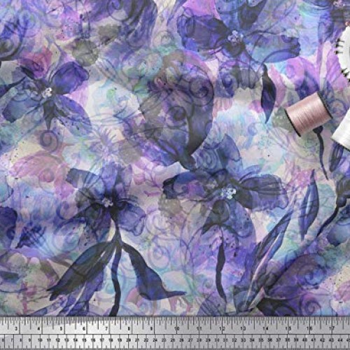 Soimoi Purple Silk Fabric Floral & Texture Printed Fabric 1 Yard 4...