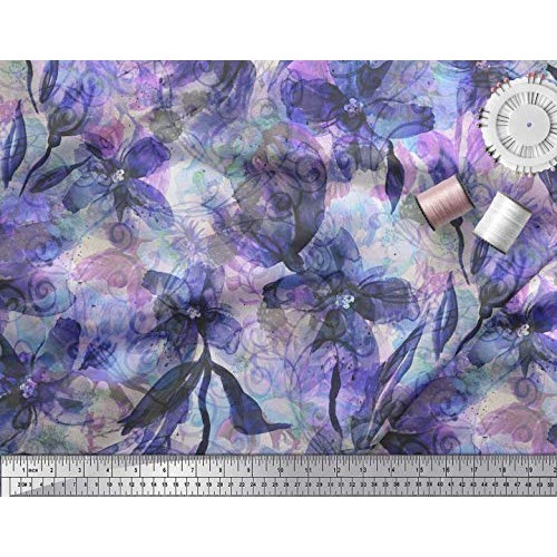 Soimoi Purple Silk Fabric Floral & Texture Printed Fabric 1 Yard 4...