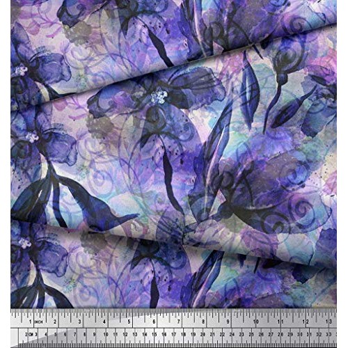 Soimoi Purple Silk Fabric Floral & Texture Printed Fabric 1 Yard 4...