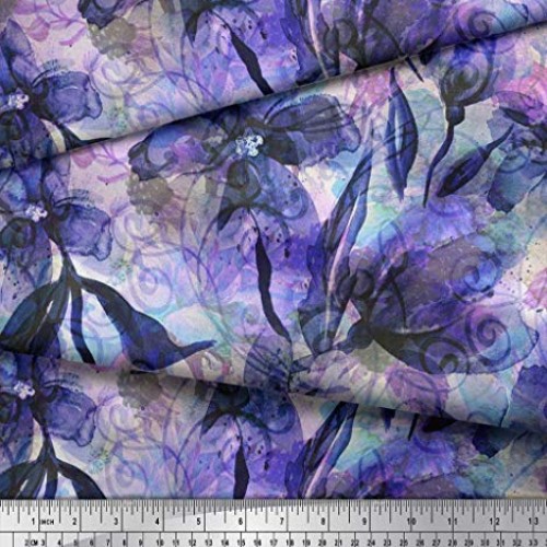 Soimoi Purple Silk Fabric Floral & Texture Printed Fabric 1 Yard 4...