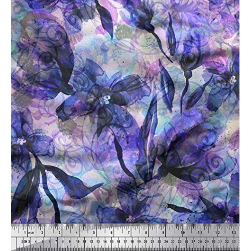 Soimoi Purple Silk Fabric Floral & Texture Printed Fabric 1 Yard 4...