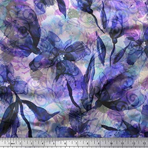Soimoi Purple Silk Fabric Floral & Texture Printed Fabric 1 Yard 4...
