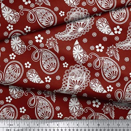 Soimoi Red Silk Fabric Floral & Paisley Print Sewing Fabric BTY 42...