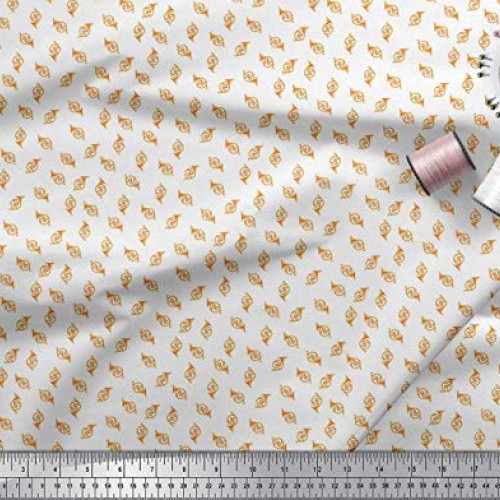 Soimoi White Rayon Fabric French Horn Musical Instrument Print Fab...