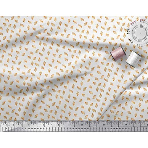 Soimoi White Rayon Fabric French Horn Musical Instrument Print Fab...