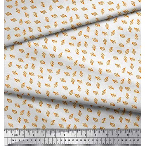 Soimoi White Rayon Fabric French Horn Musical Instrument Print Fab...
