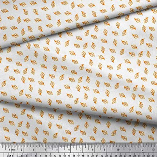 Soimoi White Rayon Fabric French Horn Musical Instrument Print Fab...