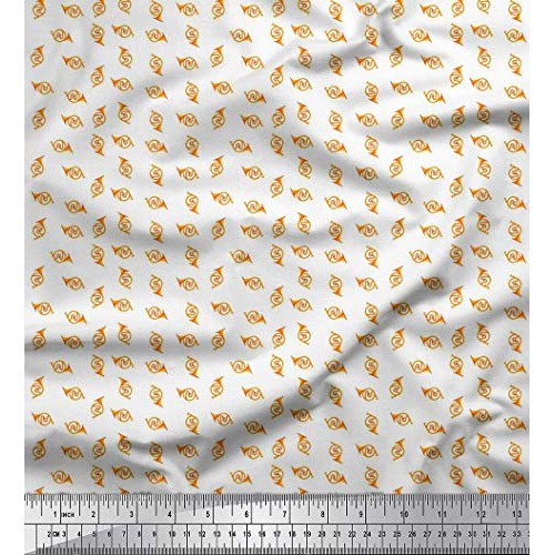 Soimoi White Rayon Fabric French Horn Musical Instrument Print Fab...