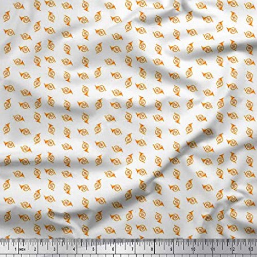 Soimoi White Rayon Fabric French Horn Musical Instrument Print Fab...