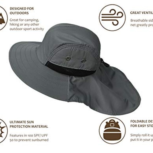 Fishing Hat with Ear Neck Flap Cover Wide Brim Sun Protection Safa...