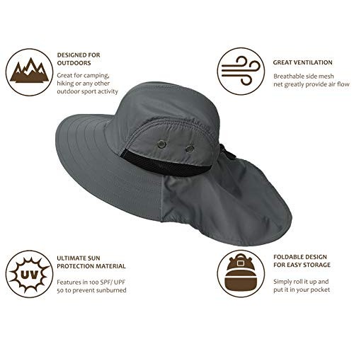 Fishing Hat with Ear Neck Flap Cover Wide Brim Sun Protection Safa...