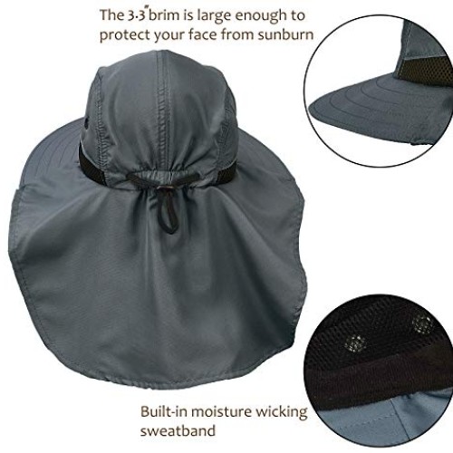 Fishing Hat with Ear Neck Flap Cover Wide Brim Sun Protection Safa...