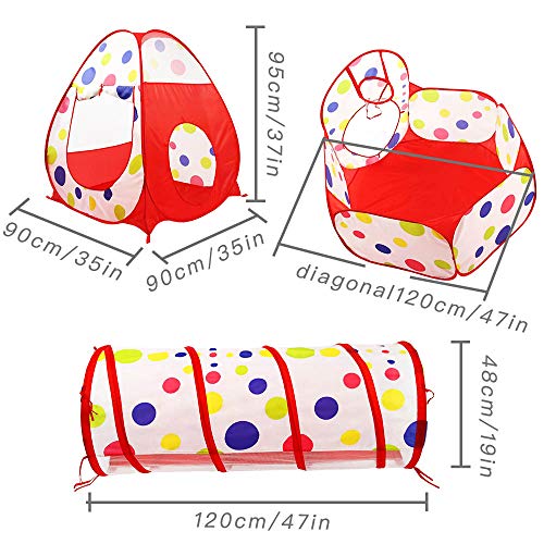 Colorful Round Dot 3-in-1 Folding Kids Play Tent with Tunnel, Ball...