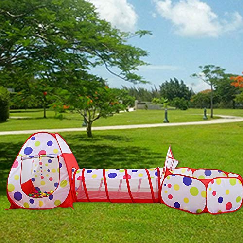 Colorful Round Dot 3-in-1 Folding Kids Play Tent with Tunnel, Ball...