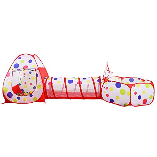 Colorful Round Dot 3-in-1 Folding Kids Play Tent with Tunnel, Ball...