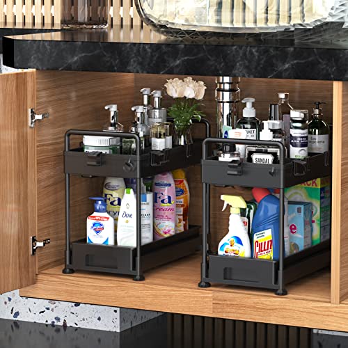 SOLEJAZZ 2-Tier Under Sink Organizer, Sliding Under Bathroom Cabin...