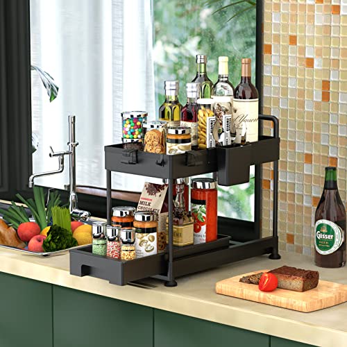 SOLEJAZZ 2-Tier Under Sink Organizer, Sliding Under Bathroom Cabin...