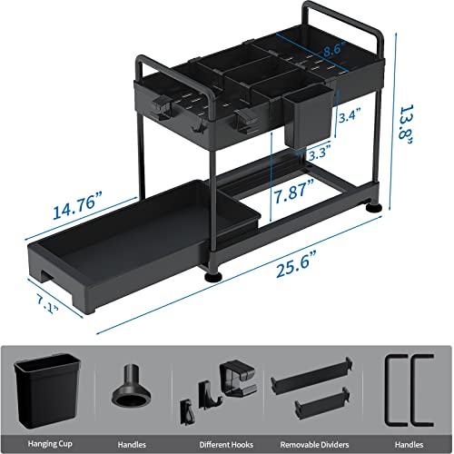 SOLEJAZZ 2-Tier Under Sink Organizer, Sliding Under Bathroom Cabin...