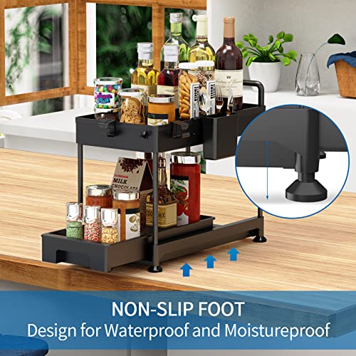 SOLEJAZZ 2-Tier Under Sink Organizer, Sliding Under Bathroom Cabin...