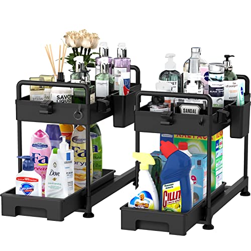 SOLEJAZZ 2-Tier Under Sink Organizer, Sliding Under Bathroom Cabin...