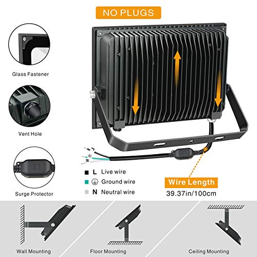 2 Pack SOLLA 100W Led Flood Light, 8000lm 3000K Warm White Securit...