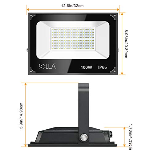 2 Pack SOLLA 100W Led Flood Light, 8000lm 3000K Warm White Securit...