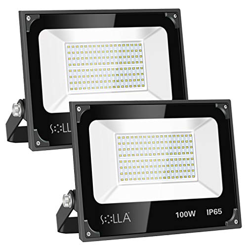 2 Pack SOLLA 100W Led Flood Light, 8000lm 3000K Warm White Securit...