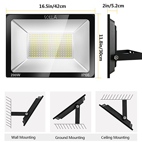 SOLLA 200W LED Flood Light, IP66 Waterproof, 16000lm, 1060W Equiva...