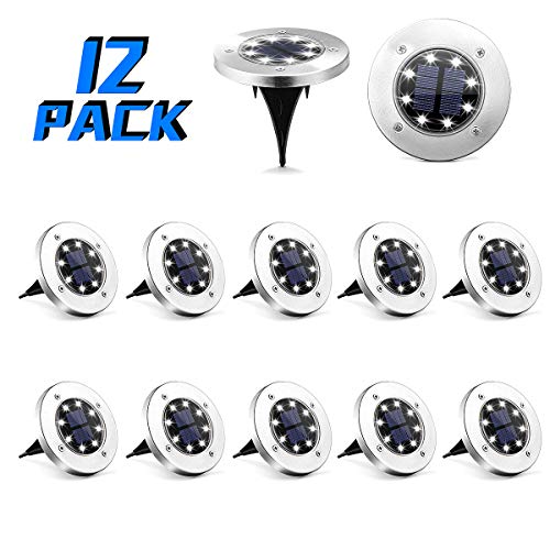 Solpex 12 Pack Solar Ground Lights, 8 LED Solar Powered Disk Light...