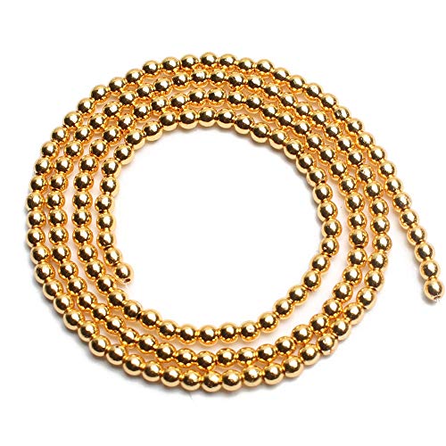 Song Xi 18K Gold Hematite Round Loose Beads for Jewelry Making 4mm...