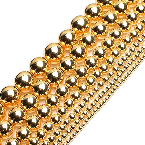 Song Xi 18K Gold Hematite Round Loose Beads for Jewelry Making 4mm...