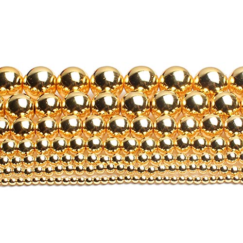 Song Xi 18K Gold Hematite Round Loose Beads for Jewelry Making 4mm...
