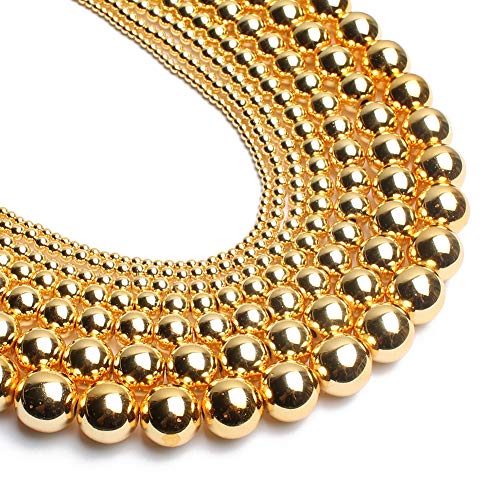 Song Xi 18K Gold Hematite Round Loose Beads for Jewelry Making 8mm...