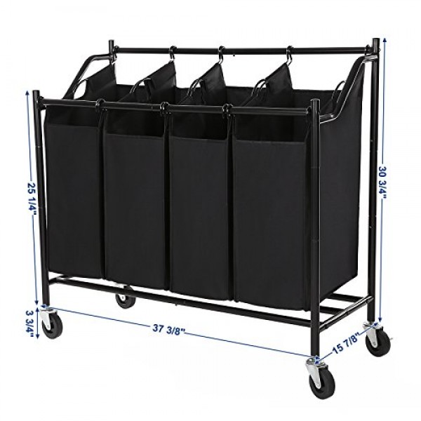 SONGMICS Heavy-Duty 4-Bag Rolling Laundry Sorter Storage Cart with...