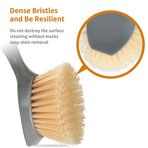 2 Pack Kitchen Dish Brush Bamboo Handle Dish Scrubber Built-in Scr...