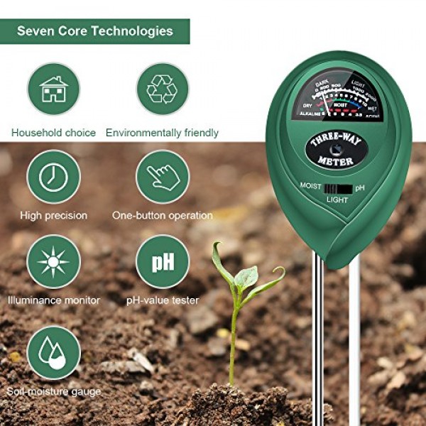 Veroyi Soil pH Meter, ST01 3-in-1 Soil Moisture/Light/pH Tester Ga...