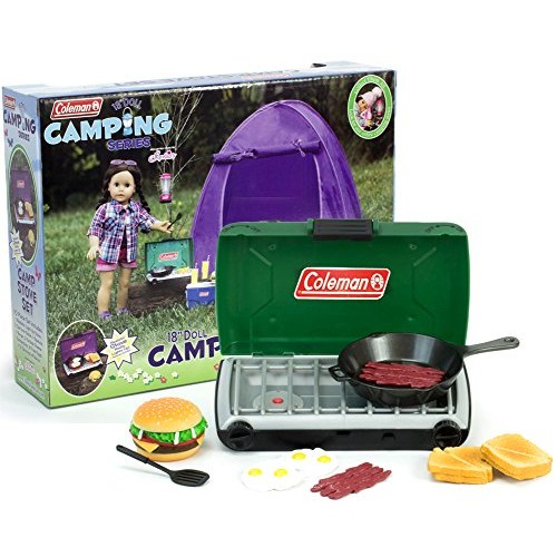 Green Coleman 18 Inch Doll Camping Stove & Food Set with Frying Pa...