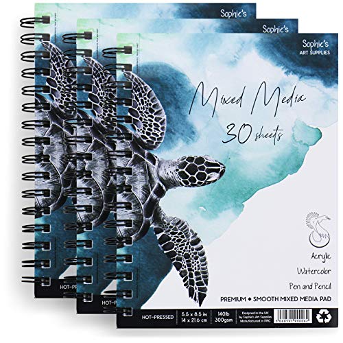 Mixed Media Pad Sketchbook 3-pk 30 Sheets,90 Total,Smooth Hot Pres...