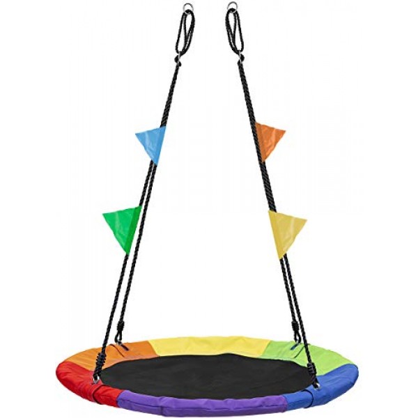Sorbus Saucer Tree Swing in Multi-Color Rainbow – Kids Indoor/Outd...
