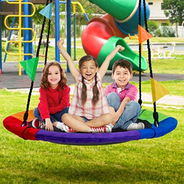 Sorbus Saucer Tree Swing in Multi-Color Rainbow – Kids Indoor/Outd...
