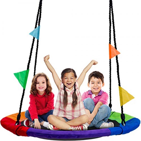 Sorbus Saucer Tree Swing in Multi-Color Rainbow – Kids Indoor/Outd...