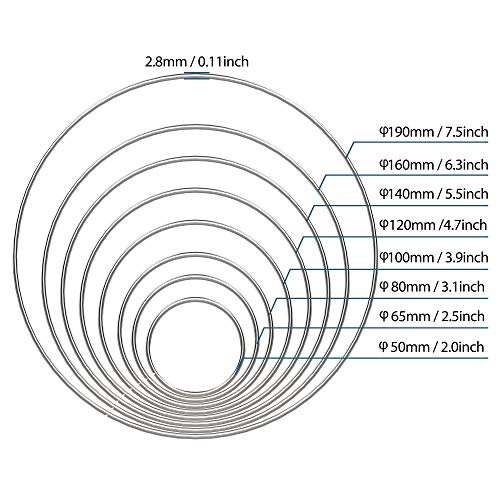 SOSMAR 16PCS Metal Rings Hoops 8 Sizes Craft Silver Rings for Drea...