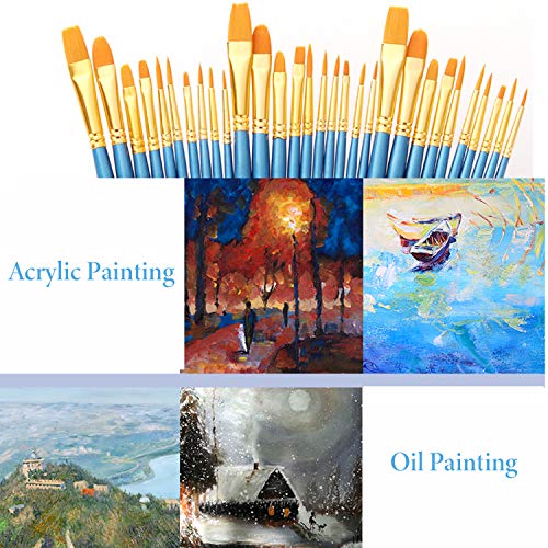 Acrylic Paint Brushes Set, 2 Pack / 20 PCS Round Pointed Tip Artis...