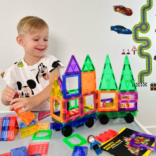 Magnetic Tiles with Cars, Kids Gifts & Toys for 3 Year Old Boys, E...