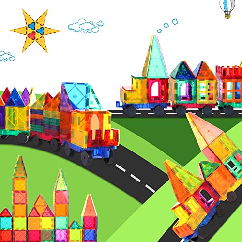 Magnetic Tiles with Cars, Kids Gifts & Toys for 3 Year Old Boys, E...