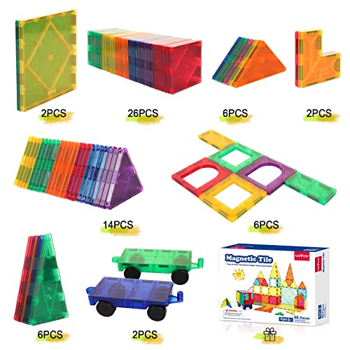 Magnetic Tiles with Cars, Kids Gifts & Toys for 3 Year Old Boys, E...
