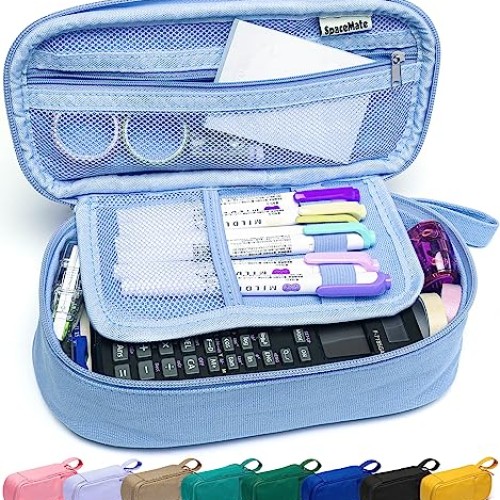 SPACEMATE Heavy Duty Canvas Pencil Case Pouch Bag - Holds 50-100 P...