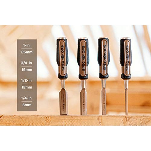 Spec Ops - SPEC-C1-4PK Tools Wood Chisel Set with High-Carbon Stee...