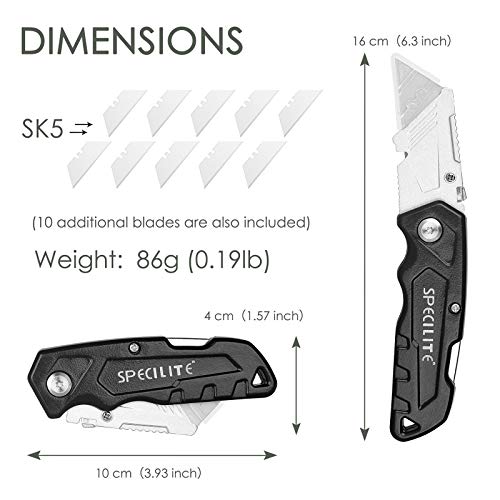 SPECILITE 2 Pack Folding Utility Knife Extra 10 Blades Included, H...