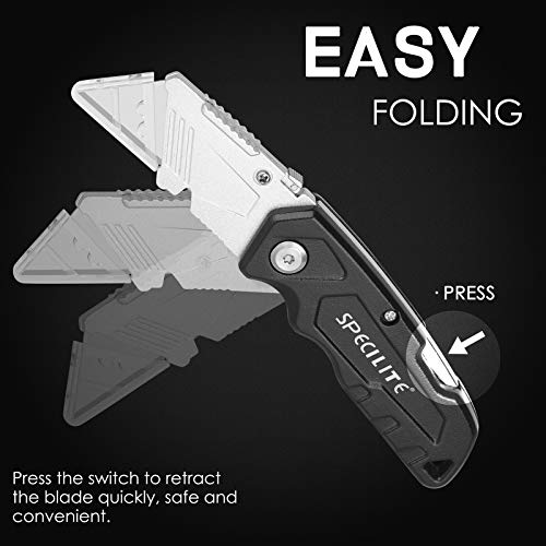 SPECILITE 2 Pack Folding Utility Knife Extra 10 Blades Included, H...